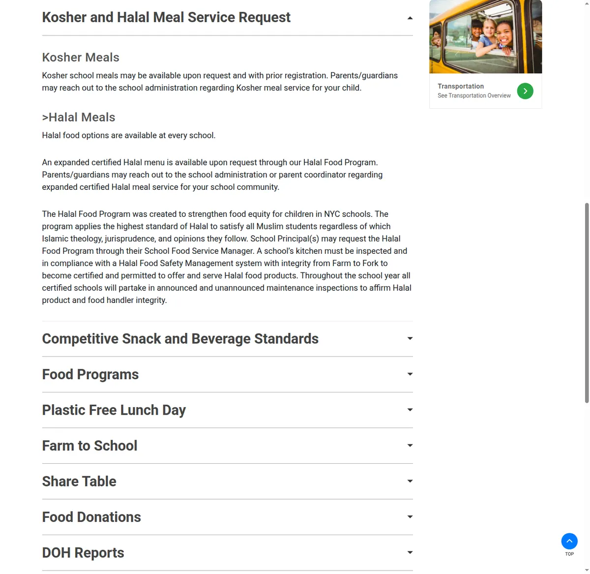 Public-page capture of Food Service for Principals, School Administration & Charter Schools