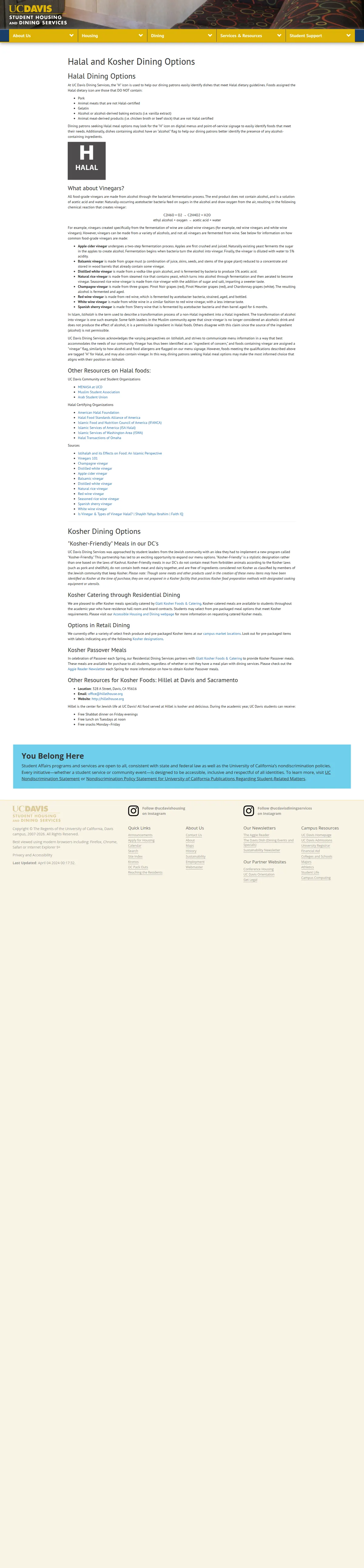 Public-page capture of Halal and Kosher Dining Options