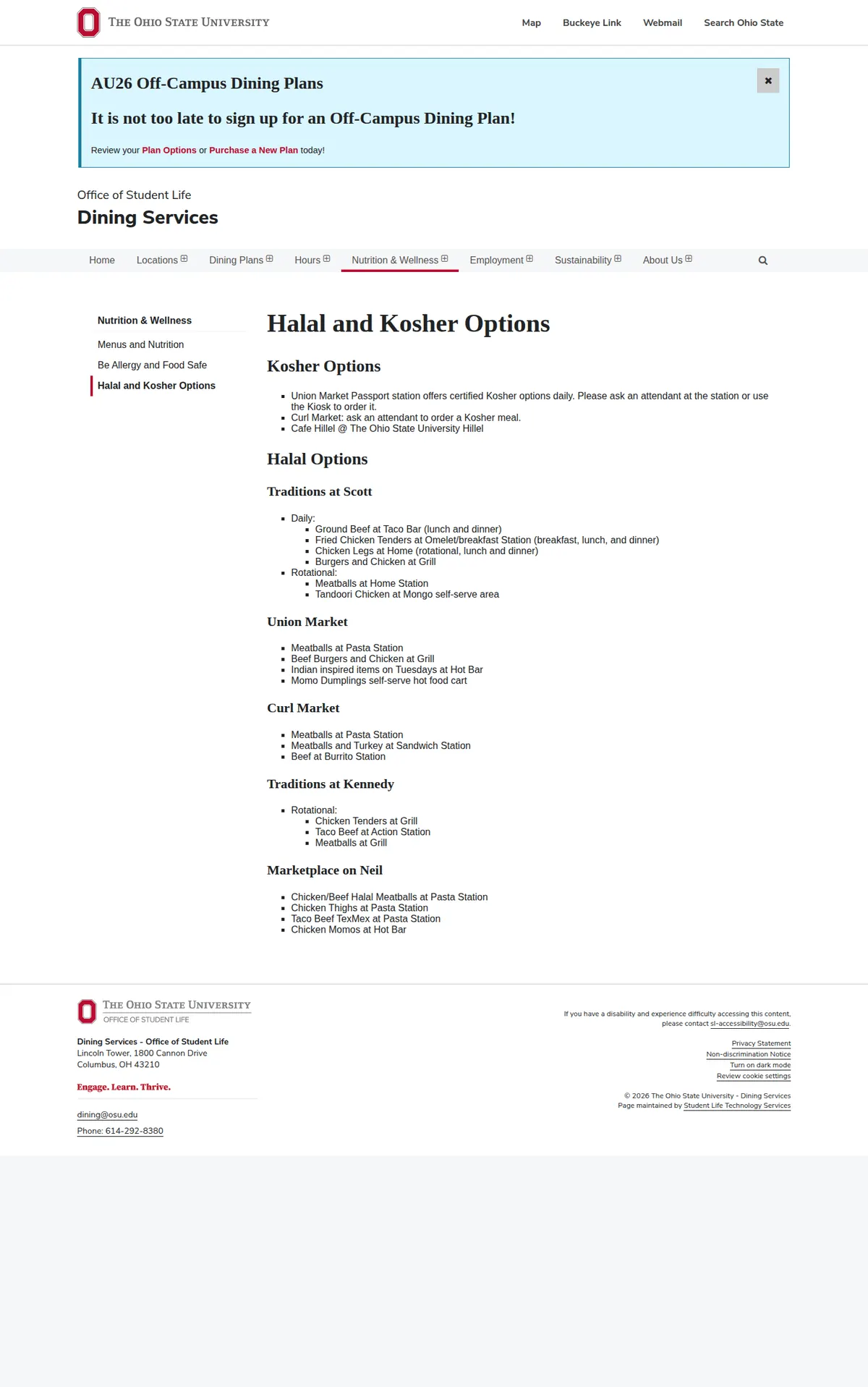 Public-page capture of Halal and Kosher Options