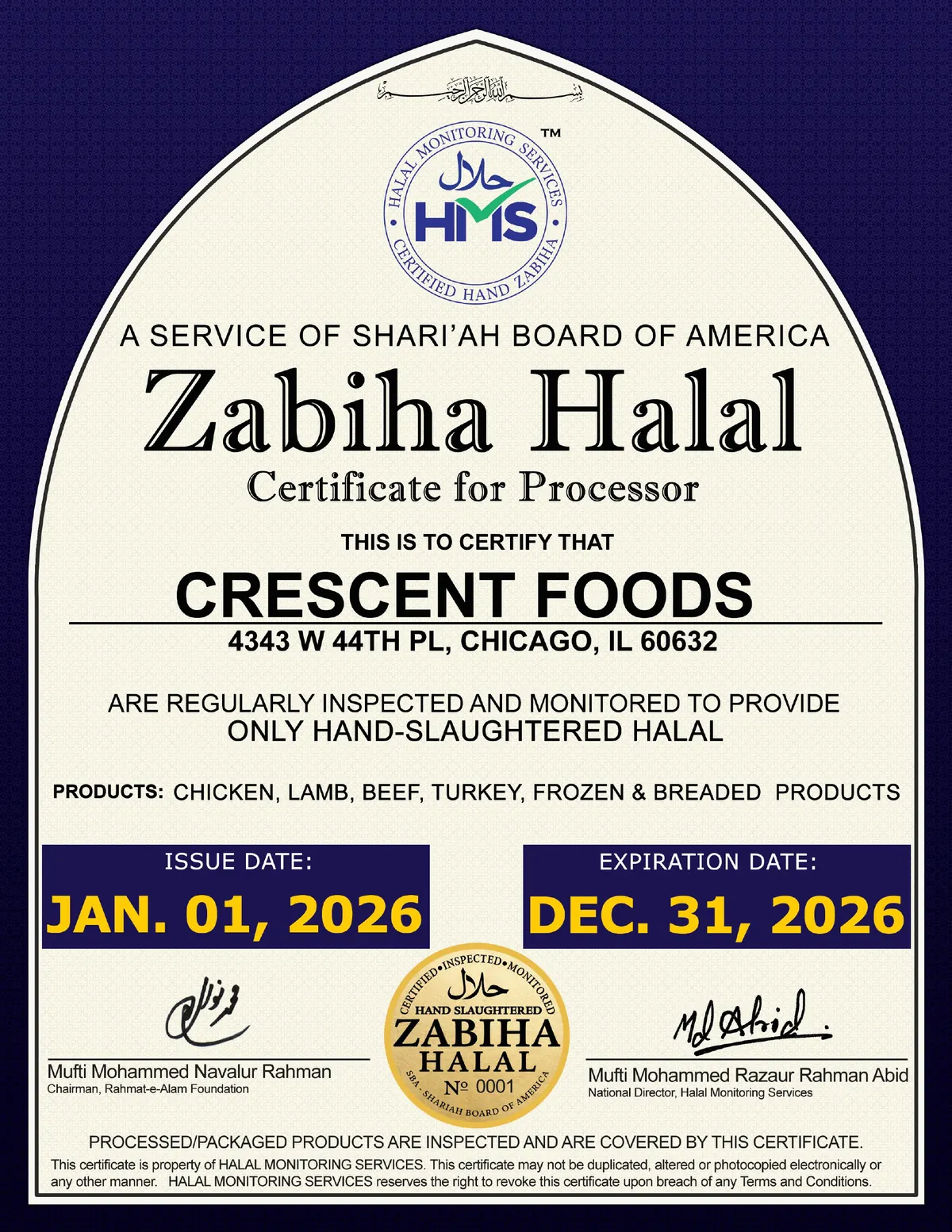 Public-page capture of Crescent Foods Certificate — linked by Michigan Dining