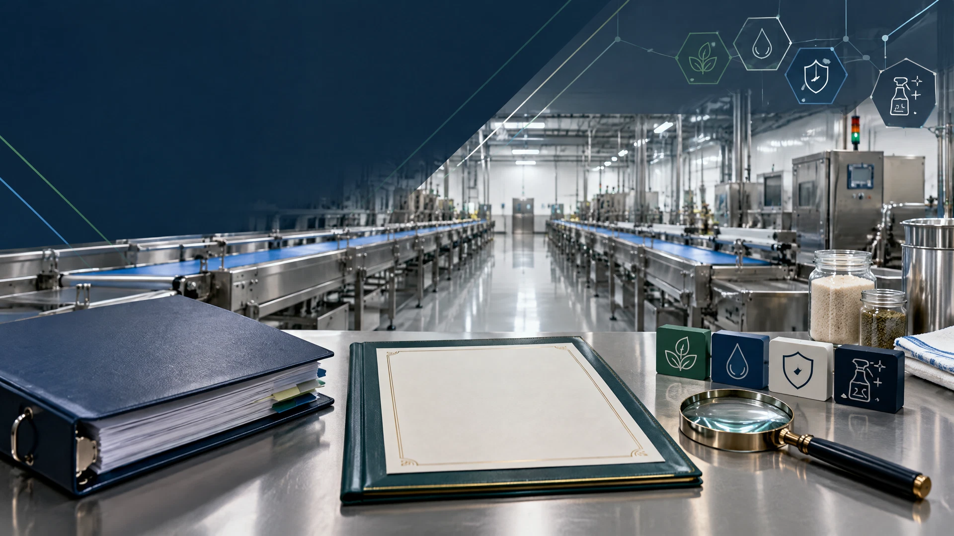 Poultry-certification standards binder and evidence materials in a modern non-graphic compliance environment.