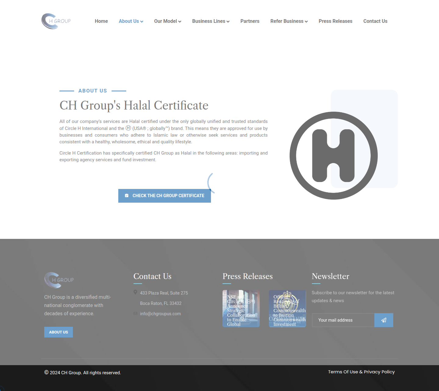 CH Group page describing its Circle H certification and linking to the related Circle H credential.